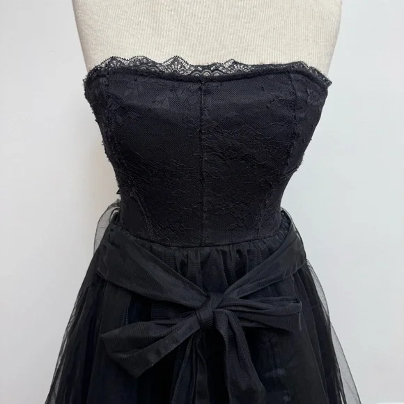 Pilcro by Anthropologie Tulle Lace Denim Strapless Midi Dress XS Pilcro by Anthropologie Tulle Lace Denim Strapless Midi Dress XS
